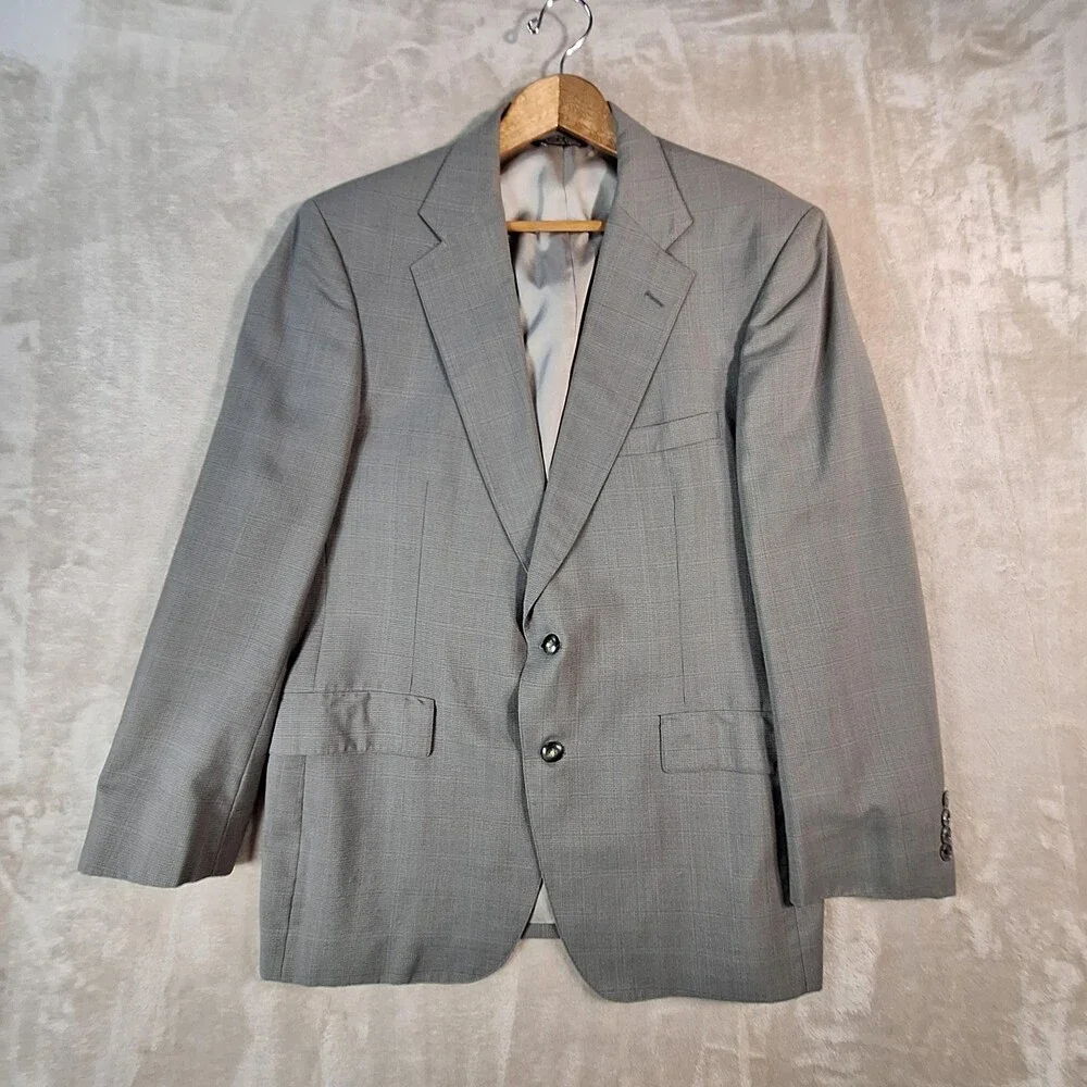SHACK'S Suit Mens 40R Gray Check Single Vent 2 Btn 2 Piece 34x30 Formal USA